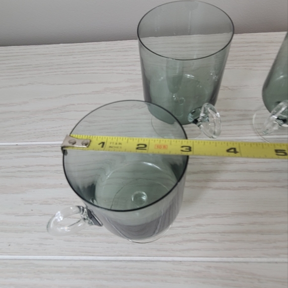 Vintage Hand Blown Smokey Glasses Footed Applied Handles - Picture 10 of 11